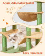 Taoqimiao Cat Tree, 66.2-Inch Cat Tower for Indoor Cats, Plush Multi-Level Cat Condo with 7 Scratching Posts, 2 Perches, 2 Caves, Hammock, 2 Pompoms, MS013T Cactus