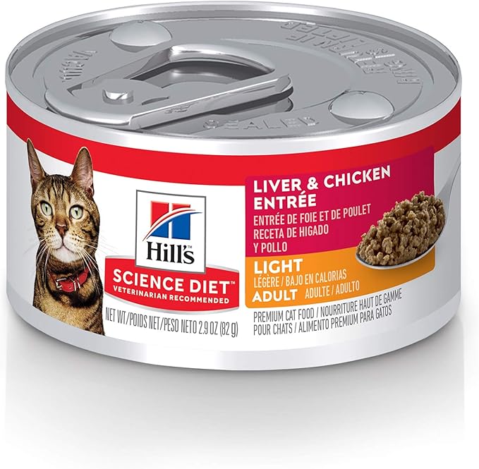 Hill's Science Diet Light, Adult 1-6, Weight Management Support, Wet Cat Food, Liver & Chicken Minced, 2.9 oz Can, Case of 24