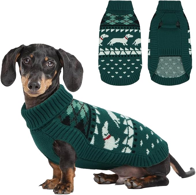 Leletail Dachshund Sweater, Turtleneck Dog Sweaters for Small Dogs, Warm Pullover Knitted Pet Coat, Cold Weather Dachshund Clothes, Fall/Winter Cozy Outfit (XS-XL)