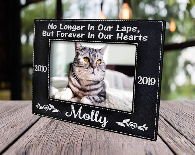 Stocking-Factory Personalized Cat Sympathy Gift Picture Frame Pet Loss Engraved (Gold or Silver) Photo Plaque In Loving Memory Beloved Dog