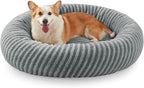 MIXJOY Calming Dog Beds Large Sized Dogs - Washable Donut Large Dog Bed with Removable Zipper Cover, Round Fluffy Plush Faux Fur Pet Bed with Anti-Slip Bottom, 36"x36"x10", Grey