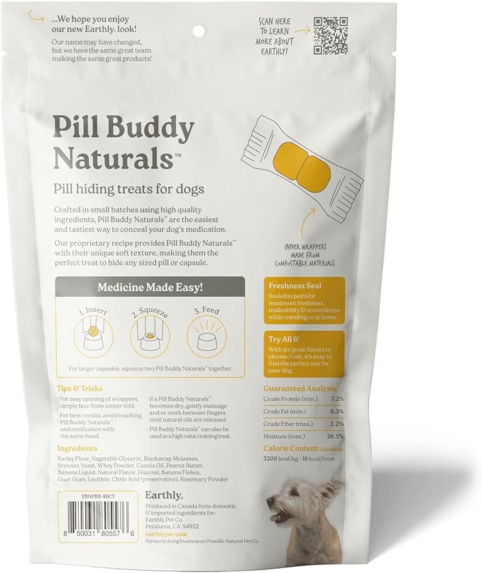 Presidio Pill Buddy Naturals - PB & Banana Recipe Pill Hiding Treats for Dogs - Make A Perfect Pill Concealing Pocket Or Pouch for Any Size Medication - 90 Servings