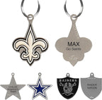 NFL New Orleans Saints Pet ID in 32 Team Logo Shapes - Engravable Stainless Steel Dog & Cat Tags - 3 Lines of Custom Text for Tracking & Safety