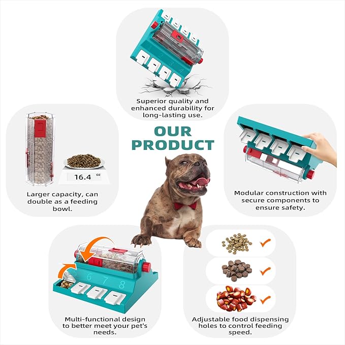 KADTC Paw-Activated Rolling Puzzle Game Toy Level 2 in 1 Treat Toys Capacity 16.4oz Slow Feeder Adjustable Interactive Food Dispenser for Medium/Large Dogs Brain Mental Stimulation and Healthy Eating