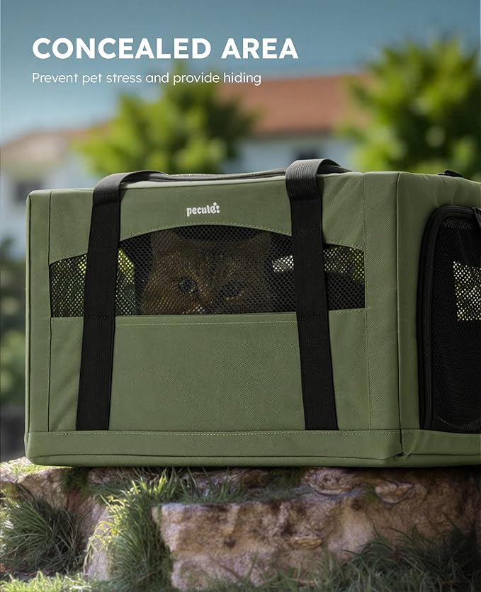 pecute Cat Carrier Stable, Pet Carrier Breathable and Portable, Cat Carriers Bag with Scientific Hidden Partition, Carriers for Cat Under 5kg, Dog Carrier Suitable for Travel and Outing, Green