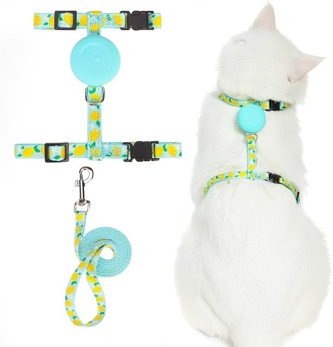 PUPTECK Adjustable Cat Harness and Leash Set Escape Proof Kitten Strap Collar for Walking Travel, Lemon Pattern