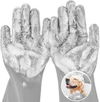 Pecute Pet Grooming Gloves, Large, Gray, Heat Resistant, High-Density Teeth, Silicone Dog Bathing Gloves with Enhanced Five Finger Design, for Washing, Bathing, and Massaging
