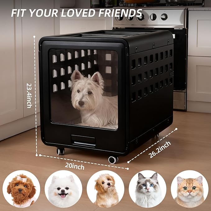 Acrylic Transparent Dog Box, Durable Dog Bed with Movable Panel and Modular Design - Safe, Fashionable and Convenient (Black, Semi-Transparent(26.2" L x 20" W x 23.4" H))