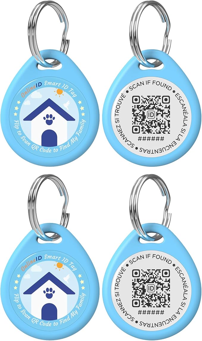 2 Pack Personalized Dog Tags,QR Code Pet ID Tags with Online Profile systerm,Editable Any Names and Phone numbles,2*Blue,L