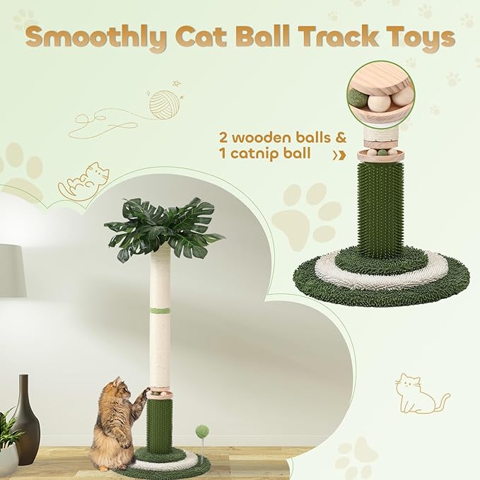 EMUST Cat Scratching Post - 41.3" Tall Cat Scratcher with Interactive Ball Track for Indoor Cats, Cat Post with Self Groomer for Kittens and Adult Cats Protect Your Furniture