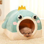 Jiupety Cat Beds for Indoor Cats, Cute Cat House for Cats and Puppy, Cute Cat Cave Bed with Removable Cushion, Large Cat Bed Cat Hideaway, 2-in-1 Cat Tent, L(19" × 19" × 19"), Green.