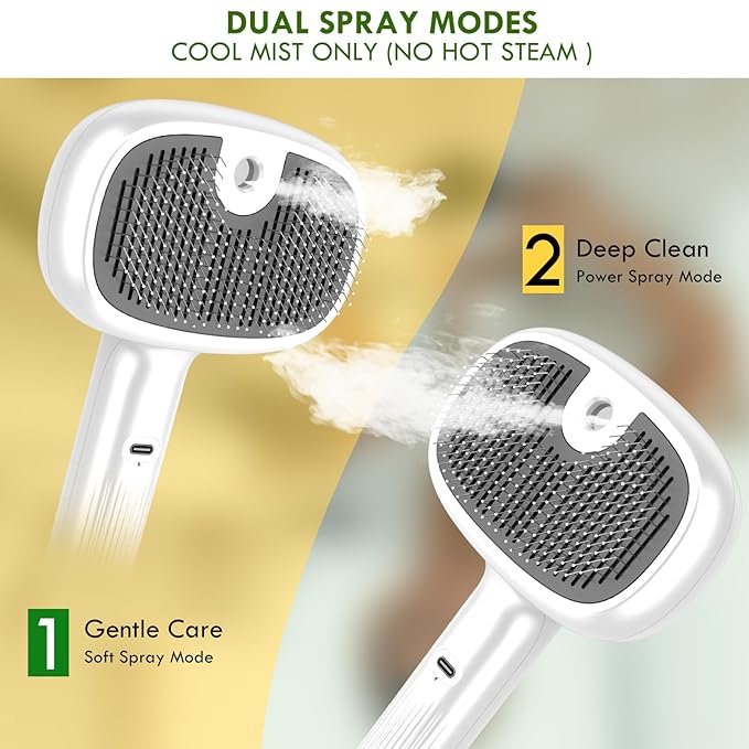 4 in 1 Cat Steam Brush, Self-Cleaning Pet Steam Brush with 2 Water Spray Modes, Large Capacity Tank, Steaming Dog Brush for Shedding,Massaging,Cleaning,Grooming