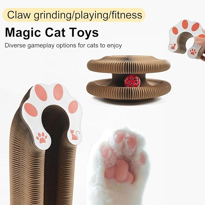 3PC Kitty Curls Cat Toy,Magic Organ Cat Scratcher Board,Cat Scratcher for Grinding Claw Cardboard Cat Toys,Interactive Scratch Pad with Toy Ball