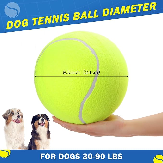 SCENEREAL Giant Tennis Ball for Dogs 2 Pack,Upgraded Thicken 9.5" Large Tennis Balls for Dogs,Halloween Dog Toys Birthday Gift, Inflatable Interactive Ball for Large Medium Big Dog,Durable Toy