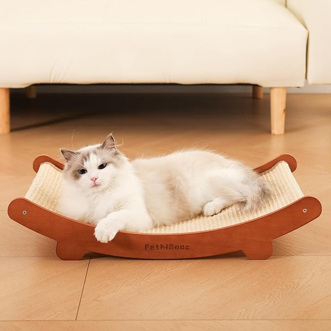Sisal Cats Scratcher Bed Shaped U, Beech Wood Scratching Pad Indoor cat Toy,Durable,Wooden Cat Furniture Protector, Scratch Post for Larges Cats Scratcher Lounge,Clawing and Play