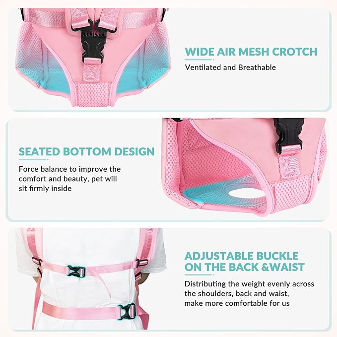 Lukovee Dog Backpack Carrier, Legs Out Easy-fit Dog Front Carrier for Small Medium Dogs, Adjustable Hands Free Dog Chest Carrier for Hiking Cycling (Pink,X-Large)