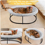Elevated Cat Hammock Bed for Indoor Cats, Fluffy Warm Cuddle Cat Bed with Detachable Pad Bed Cover, Portable Pet Bed Raised Cuddler for Sleeping Kittens, Small Dog, Oval Cat Hammock Grey