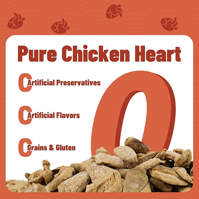 Just Try 6 oz Freeze-Dried Chicken Heart Dog & Cat Treats - Single Ingredient, Grain-Free, High Protein Training Treats Snacks