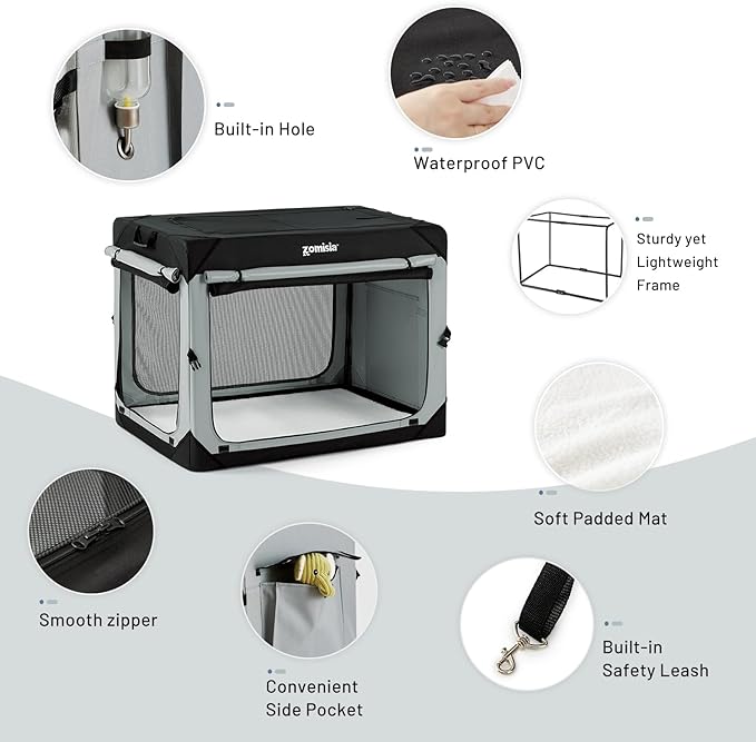 36 Inch Collapsible Dog Crate for Large Dogs - Portable Dog Travel Crate Soft Sided with Breathable Mesh Windows, Foldable Dog Kennel for Indoor and Outdoor, Grey