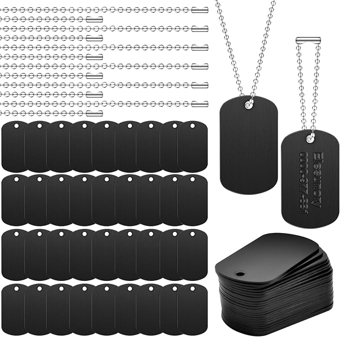 100Pcs Military Dog Tags Set, 50 Pcs Aluminum Blank Dog Tag and 50 Pcs Iron Necklace Chain, Dog Tags Personalized for Pets, Suitable for Laser Engraving