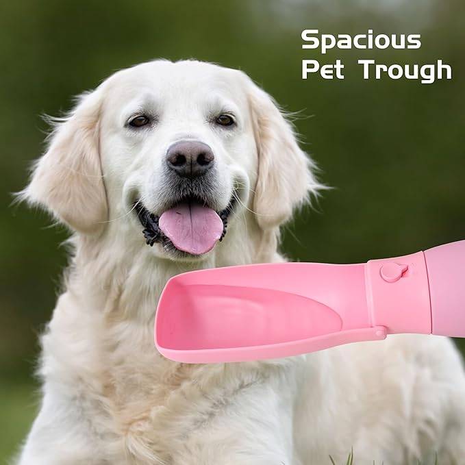 Dog Water Bottle, Travel Puppy Water Bowl, Leak Proof Portable Puppy Water Dispenser, Foldable Dog Water Bottle for for Pets Outdoor Walking, Hiking, Travel, Food Grade Plastic - 19oz Pink