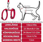 PUPTECK Adjustable Cat Harness and Leash Set Escape Proof Kitten Strap Collar for Walking Travel, Red, M