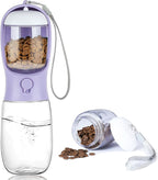 Portable Dog Water Bottle with Food Container,15oz Leak-Proof Pet Water Dispenser for Dogs, Cats, Puppies,Built-in Activated Carbon Filter for Travel,Hiking, Walking,and Outdoor Activities