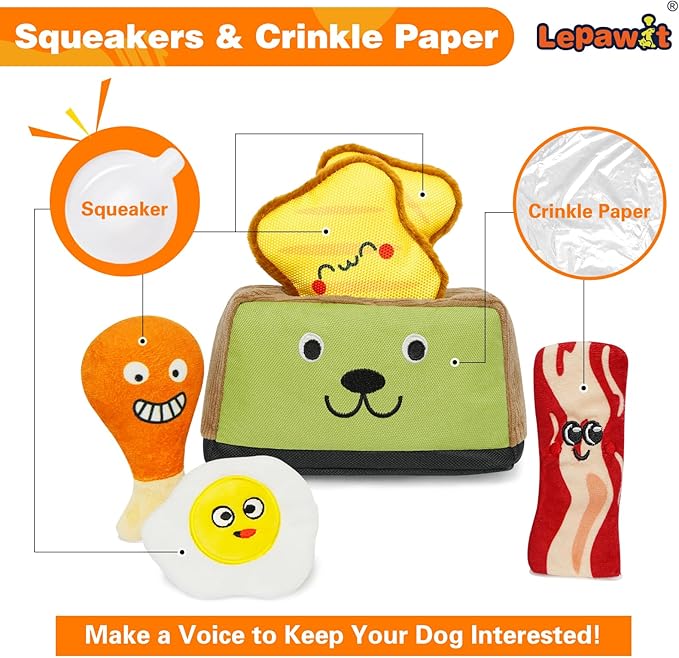 Hide and Seek Dog Toys, Squeaky Interactive Puzzle Dog Toys for Boredom and Stimulation, Dog Enrichment Toys for Small and Medium Dogs - Toaster