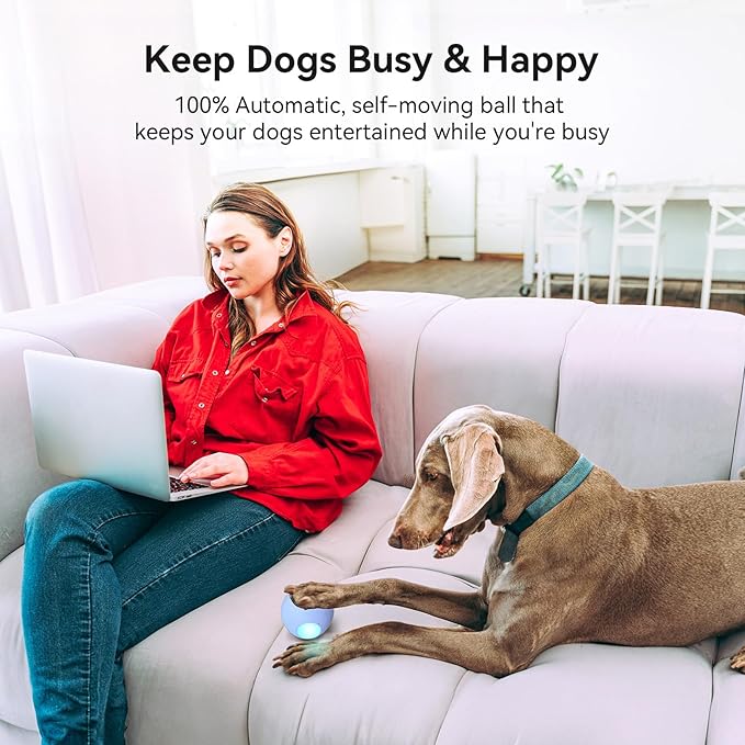 Trueway Smart Interactive Dog Toy, Wicked Ball PE, Automatic Moving Bouncing Rotating Ball for Medium Large Dogs Boredom with LED Lights (Purple)