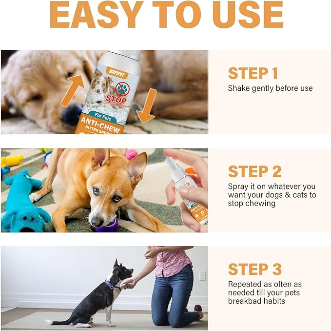 No Chew Spray for Dogs & Cats, Bitter Apple Spray for Dogs to Stop Chewing & Licking, Effective Dog Deterrent to Protect Furniture and Prevent Wound Licking, Non-Toxic, Alcohol-Free