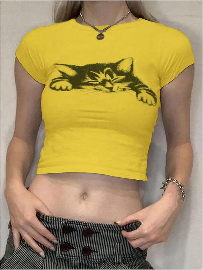 SOLY HUX Women's Y2k Crop Tops Kawaii Shirts Summer Graphic Short Sleeve T-Shirt Aesthetic Cropped Tees