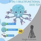 SCENEREAL Tug of War Stuffed Dog Toys for Small Medium Large Dogs,Squeaky Interactive Dog Chew Toys, Durable Dog Toy Keep Them Busy Chew Guard Technology with Rope for Training Indoor(Octopus, Blue)