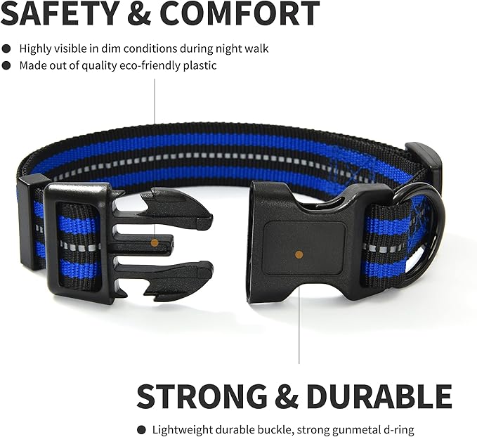Mile High Life Reflective Dog Collar | Nylon Pet Collars wiith Buckle | Light Weight Puppy Collars | Blue Dog Collars for Large Dogs (Blue, L)
