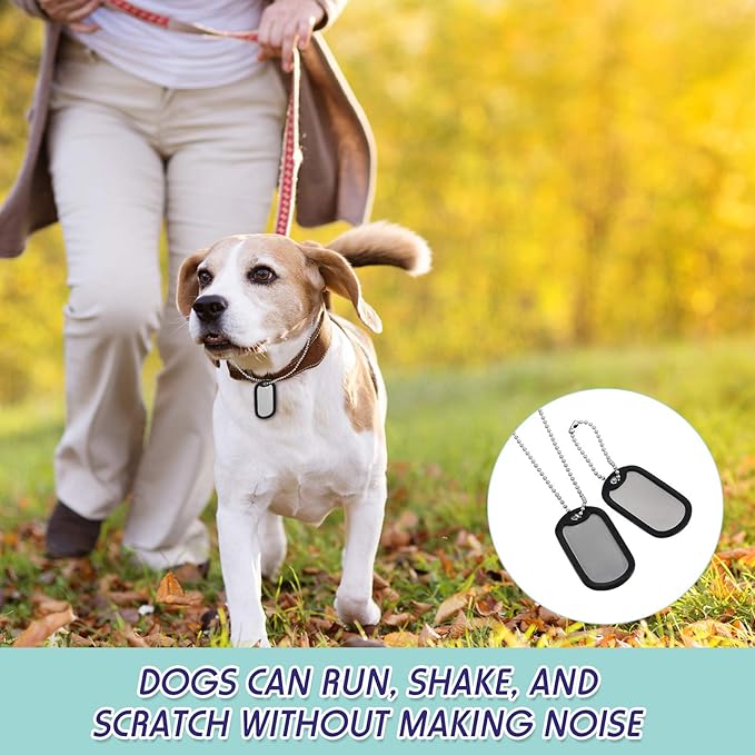 Weewooday 8 Pcs Dog Tag Silicone Silencer Military Engraved Dog Tag with 4 Stainless Steel Chain Black Army Pet Tags Cover Rubber ID Protector for Collar Reduce Noise