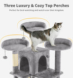 Made4Pets Tall Cat Tree, 80" Cat Tree Tower for Indoor Cats Large Adult, Modern Cat Tower with Scratching Post, Cozy Hammock, 3 Perches and 2 Condos, Sturdy and Fluffy, Light Gray