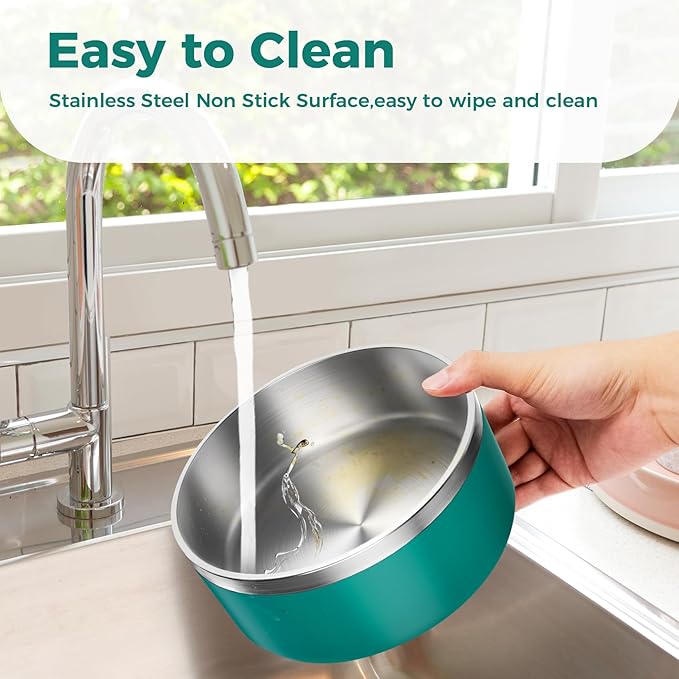 LIHONG Stainless Steel Dog Bowls for Small Medium Sized Dogs Non Slip,Insulated Dog Bowl,Pet Bowl for Food and Water,Rustproof(40oz,Deep Green)