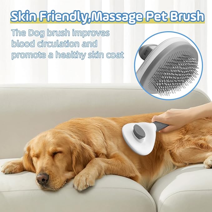 Cat Brush for Shedding,Self Cleaning Dog Brush for Shedding,Skin Friendly Cat Brushes for Indoor Cats Grooming Massage,Dog Slicker Brush for Cats Loose Fur Long&Short Hair Removal Grey