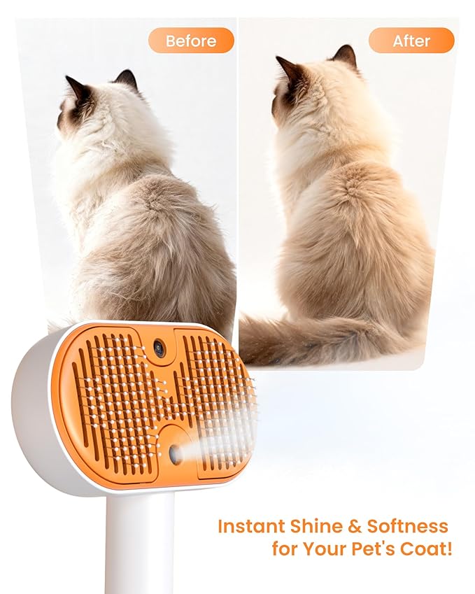 Cat Steam Brush, Self Cleaning Cat Brush for Shedding, 3 in 1 Pet Spray Hair Removal Comb, Pet Steam Brushes for Long and Short Haired Dog, Cool Mist Only
