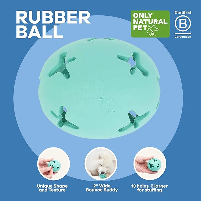Only Natural Pet Rubber Boredom Buster Treat Stuffer Dog Toys - Interactive Stuffable Feeder Dispenser Fillable Durable Play Puppy Medium Large XS Chew Pup Hide Holder Easy Refill -RubberBall/Teal