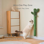 35" Extra-Tall Wall Mounted Cat Scratcher – Vertical Sisal Scratching Post for Large Cats, Space-Saving Cat Wall Climber with Self-Grooming Brush & Hanging Ball Toy, Stylish Cactus Design, Green