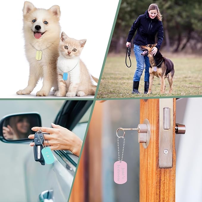 Yinkin 200 Pcs Personalized Military Dog Tags Set Including 100 Pcs Aluminum Blank Dog Tags for Engraving 100 Ball Steel Chain Rectangle Metal Blank Stamping Label for DIY Craft(Pastel)