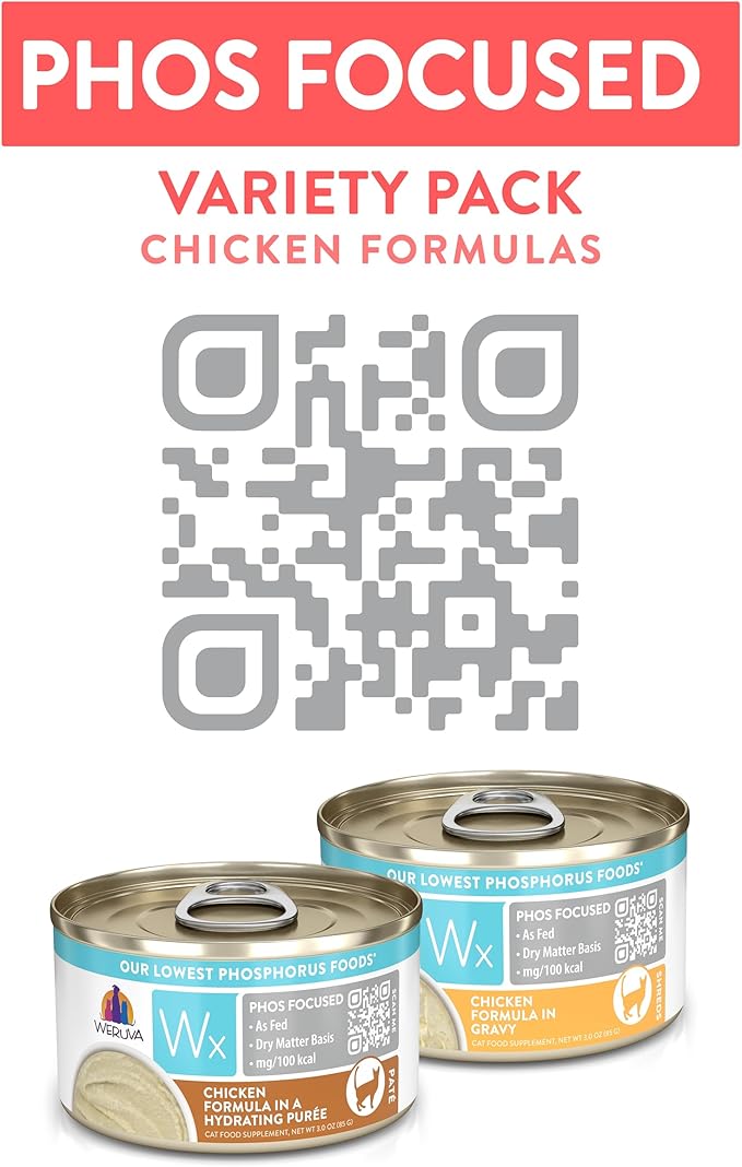 Weruva Wx Phos Focused, Chicken Formulas Variety Pack, 3oz Can (Pack of 12)