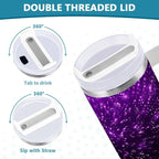 Boccsty Glowing Sparkles Purple Glitter Insulated Tumblers Reusable Stainless Steel Tumbler 30 oz Cup Coffee Travel Mug Water Bottle with Handle & Flip Straw for Home Office Car