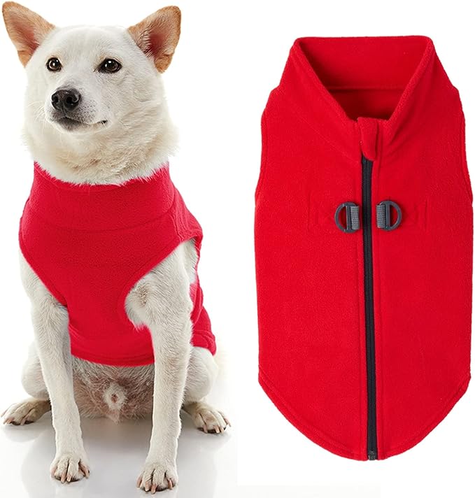Gooby Zip Up Fleece Dog Sweater - Red, X-Large - Warm Pullover Fleece Step-in Dog Jacket with Dual D Ring Leash - Winter Small Dog Sweater - Dog Clothes for Small Dogs Boy and Medium Dogs