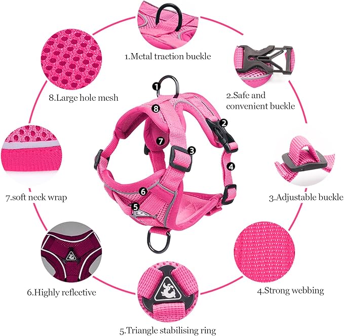 Wanheart Summer cat Chest Harness and Leash, Anti-Escape Adjustable Soft mesh cat Leash and Chest Harness Set for All Types of Cats cat Vests (Rose red, XL)