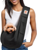 Tomkas Small Dog Sling Carrier - Classic Pocket & Classic Strap - for 3-10 lbs Pets(Black)
