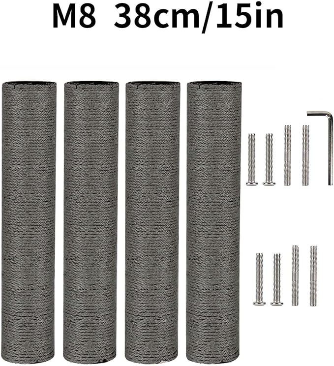 BNOSDM 4 Pcs M8 Cat Scratching Post Replacement Pole 15”x2.75” Cat Scratcher Posts Refill Sisal Scratch Part for Refurbishment Hemp Spare Cat Furniture Accessories Ash Black