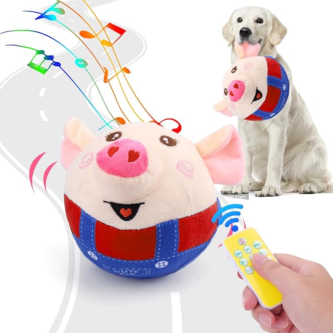 BABORUI Remote Control Interactive Dog Toys Pig, Jumping Squeaky Dog Toys with Recording and Music Modes, Rechargeable Moving Dog Chew Toys for Small/Medium/Large Dogs to Keep Them Busy(Red Pig)