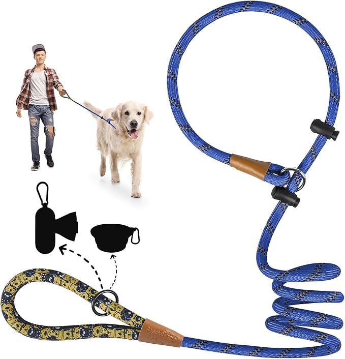 lynxking Slip Lead Dog Leash Reflective, Heavy Duty Comfortable Strong Rope for Large Medium Small Dogs No Pull Pet Training (Blue, 2PCS Large 1/2in x 6ft)
