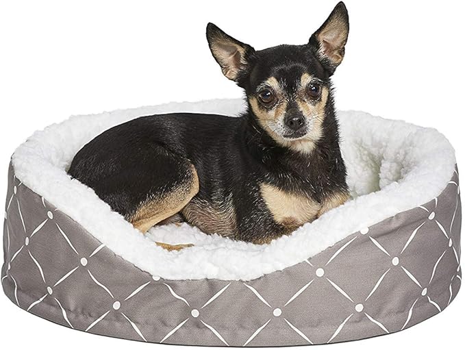 Midwest Homes for Pets CU20MRD Couture Orthopedic Cradle Pet Bed for Dogs & Cats, X-Small, Mushroom/White Diamond Pattern